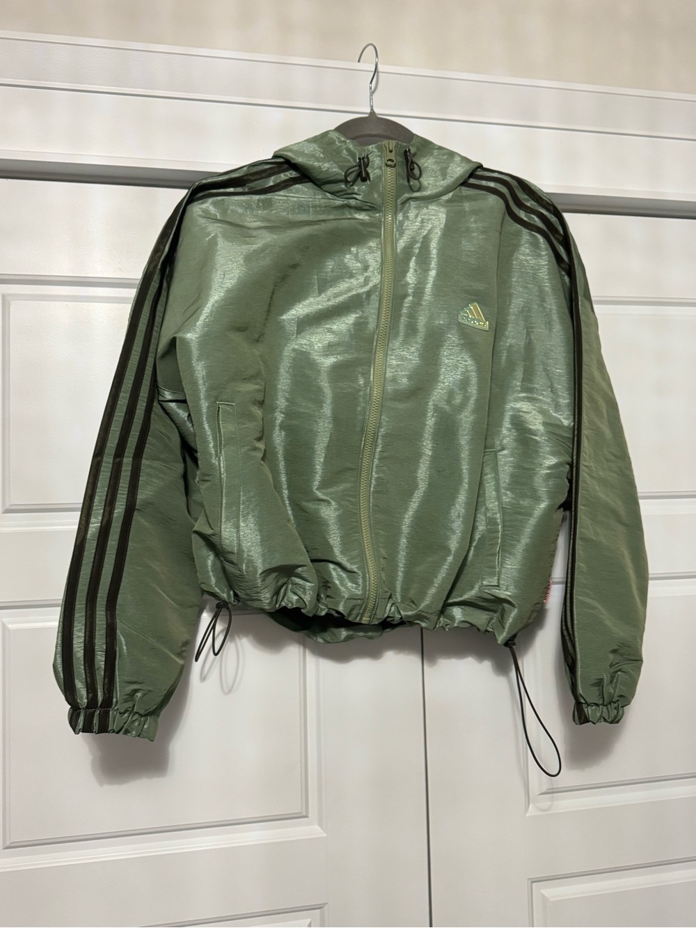 Adidas Shimmer Hooded Cropped Windbreaker Jacket - Sage Green